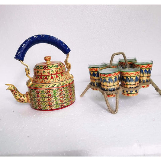 PC Home Decor | India Brass Kettle Set, Gold and Blue