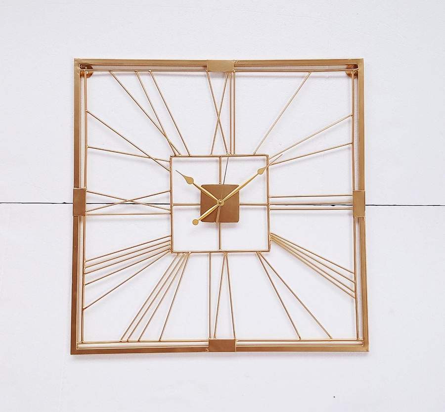 PC Home Decor | Minimal Follow Design Square Clock With No Numbers, Black and Gold