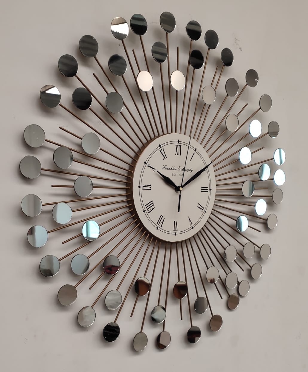 PC Home Decor | Sunrays Multi Mirror Wall Art with Clock, Mettalic