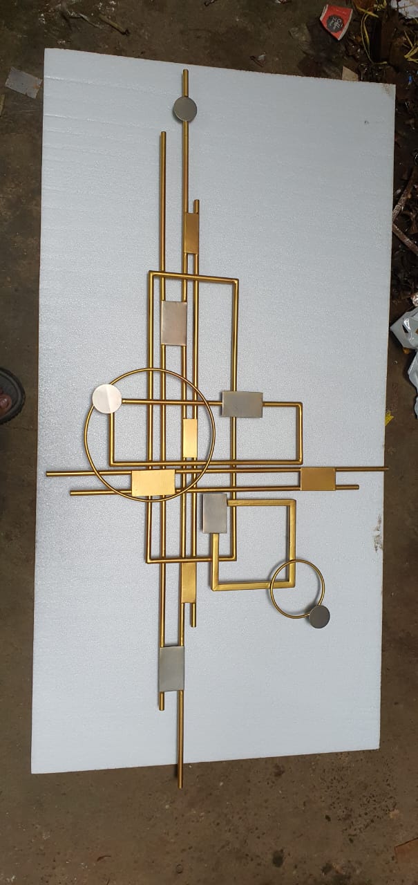 Metal Wall Art Square & Ring Decoration Many Criss-cross Lines Wrought Iron Wall Mural Living Room Sofa Background Wall Hanging