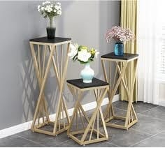 PC Home Decor | Set of 3 Diagonal Marble Top Stand Set, Gold