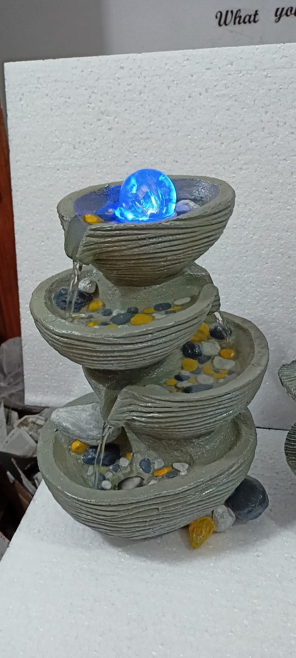 PC Home Decor | Blue LED Spiral Diya Fountain, Grey