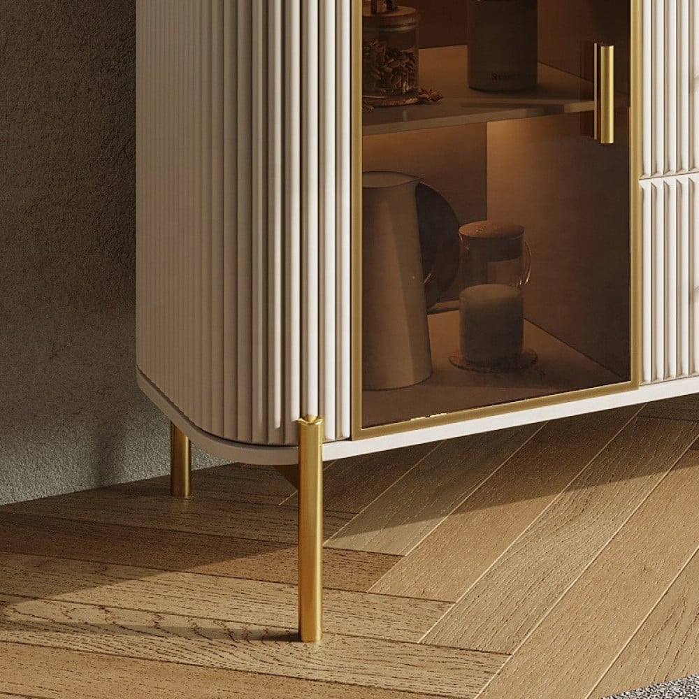 Modern Elegant Console Table With Maple Storage And Glass Door