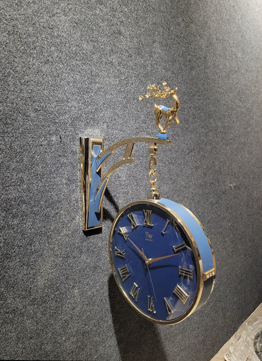 Deer Head Double Sided Wall Clock, Blue