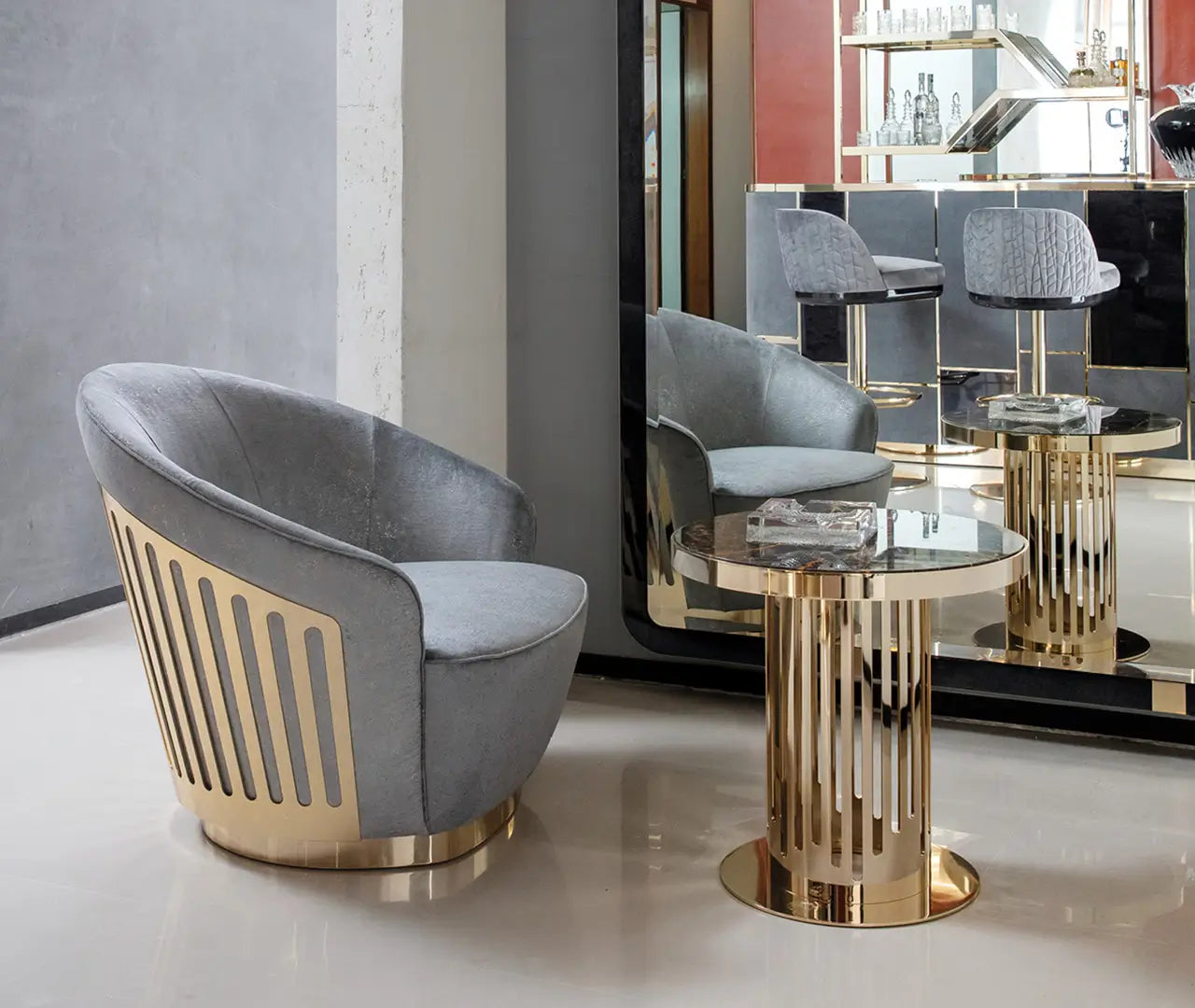 Luxury Velvet Accent Chair with Gold Base