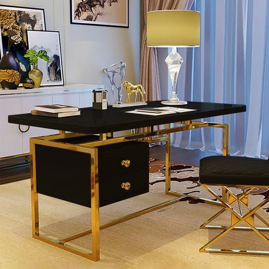 Writing Desk Modern Computer Desk With 2-Drawer In Gold