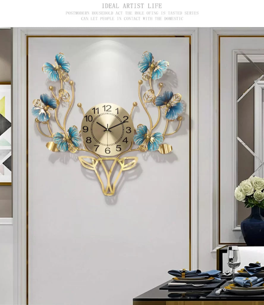 Deer Butterfly Wall Clock