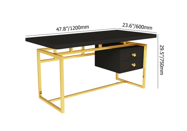 Writing Desk Modern Computer Desk With 2-Drawer In Gold