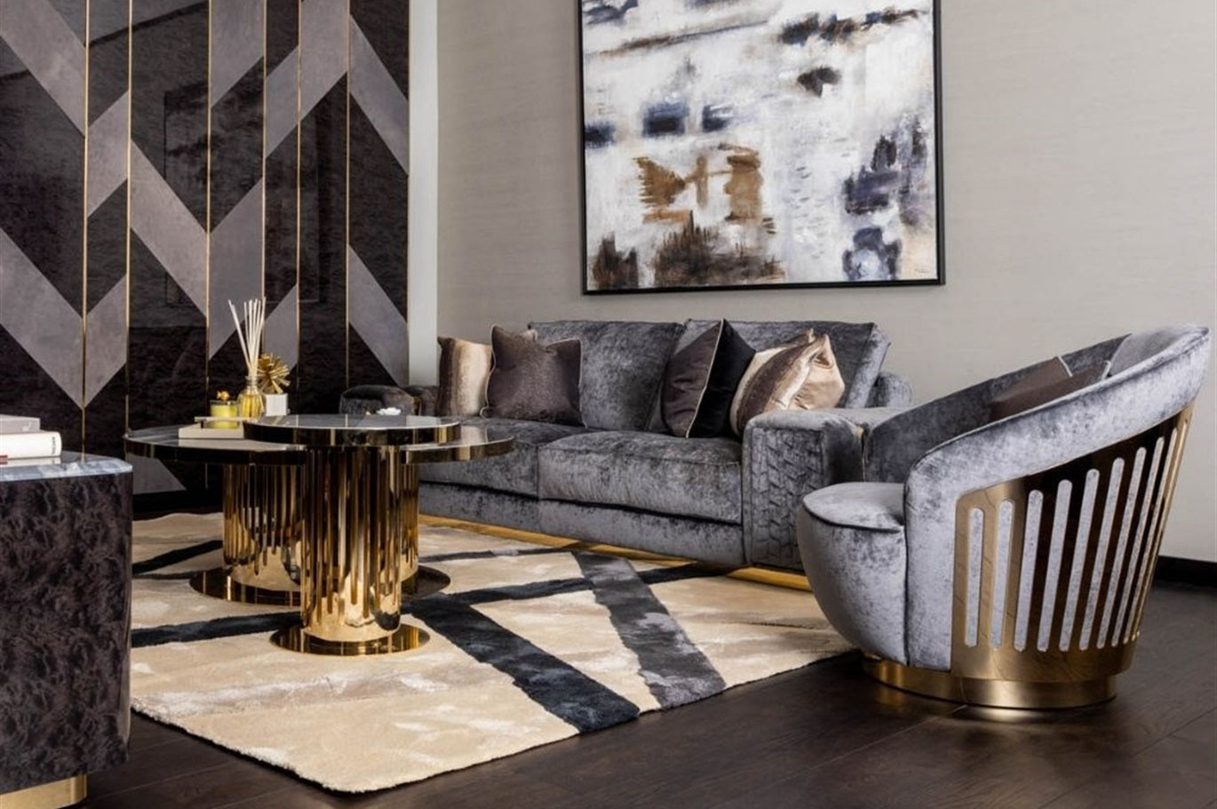 Luxury Velvet Accent Chair with Gold Base