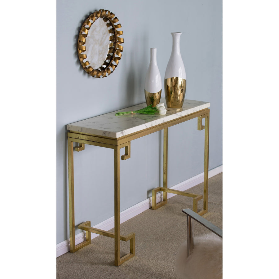 PC Home Decor | Aztec Design Console Table, White and Gold,Bigger