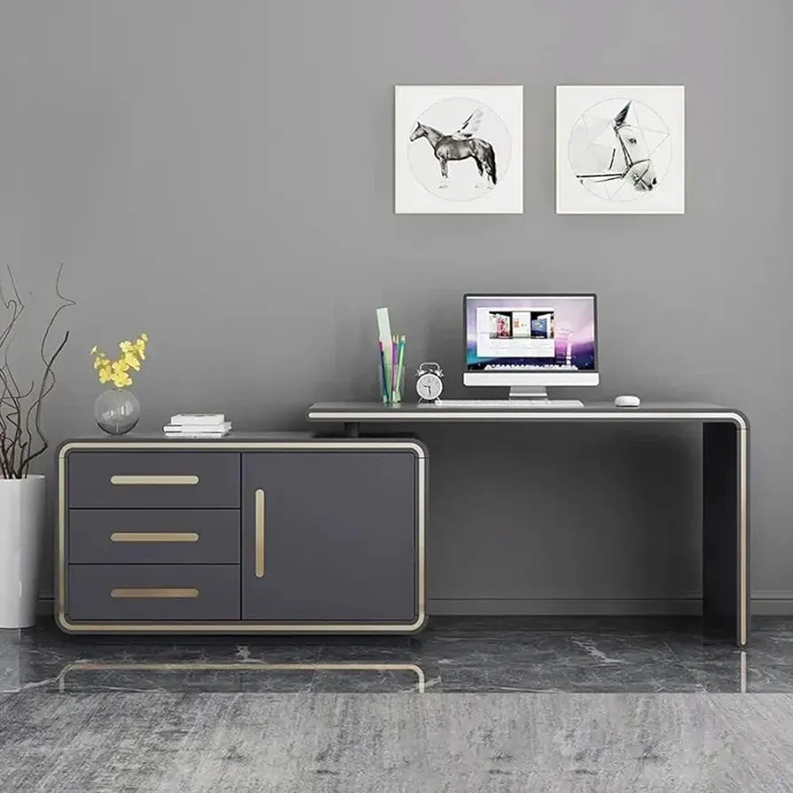 Office Table With Rotating Storage Cabinet