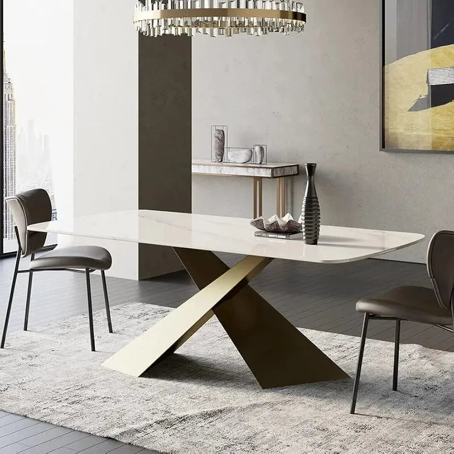 Rectangular Modern Dinning Table With White Sintered Stone Top