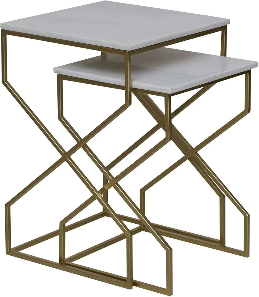 Stainless Steel Nesting Side Table With Marble Top(set of 2)