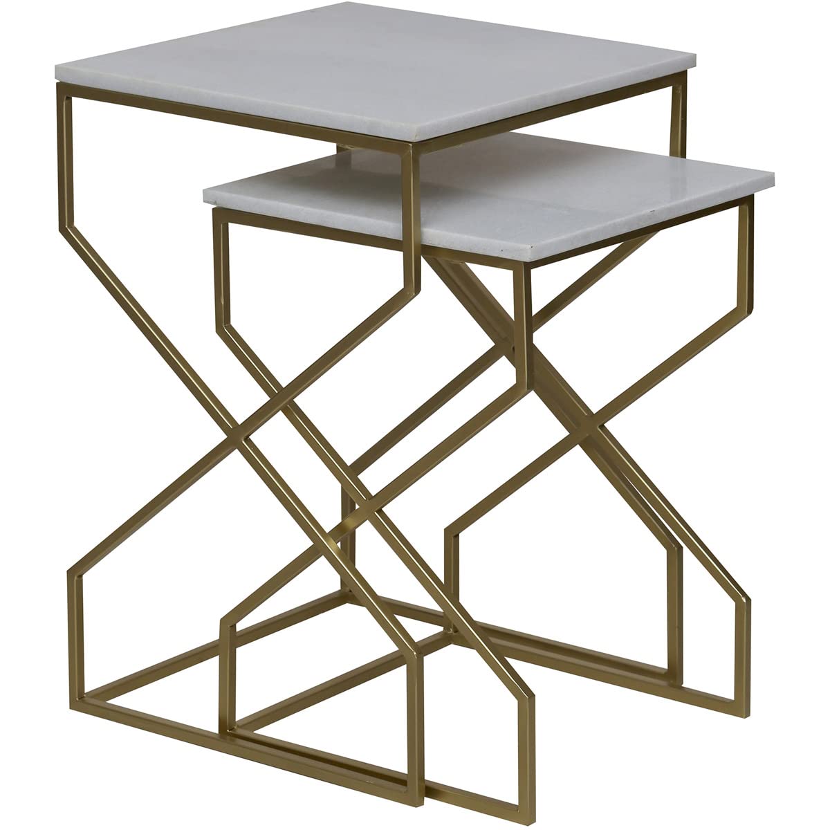 Stainless Steel Nesting Side Table With Marble Top(set of 2)