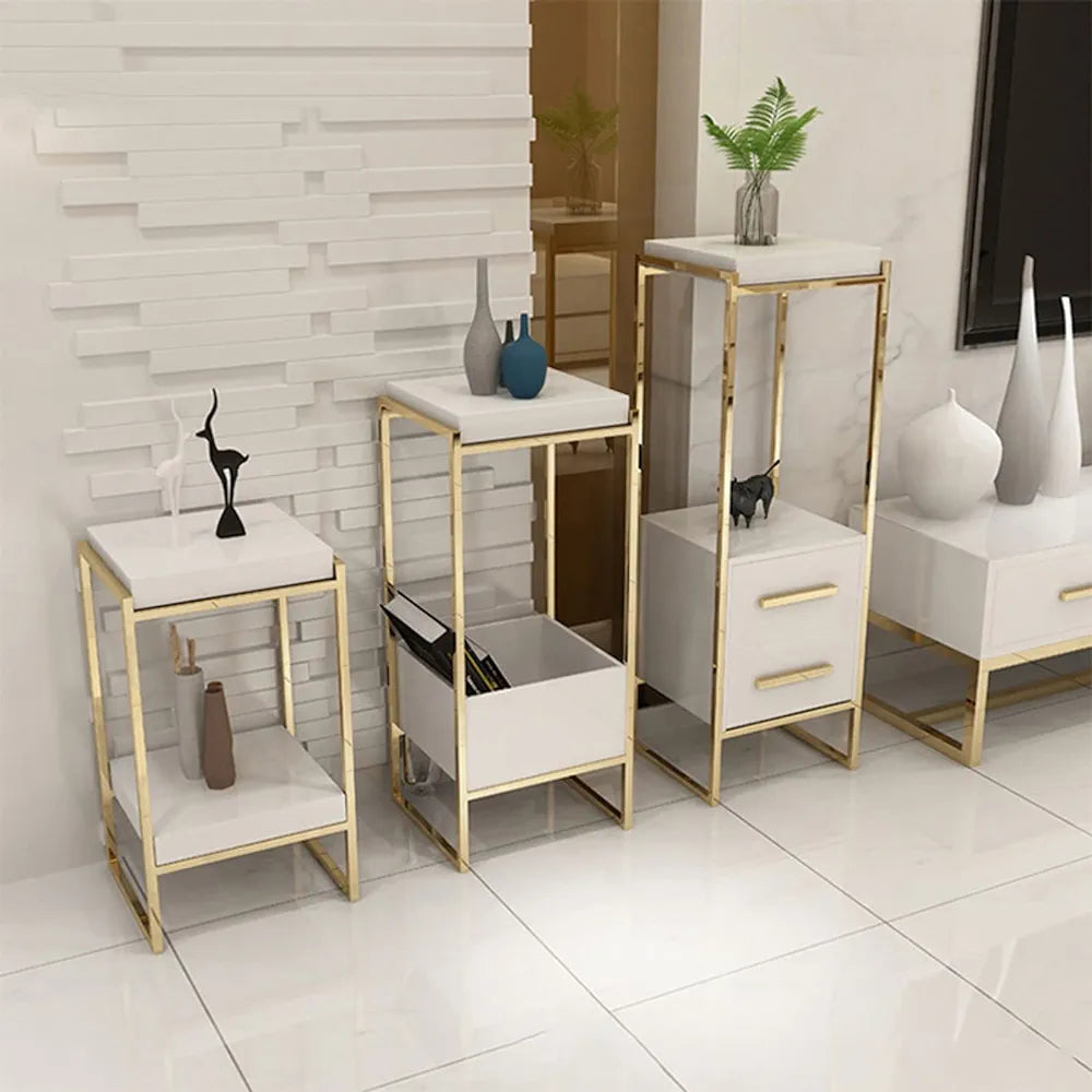 Stainless Steel Side Table (Set of 3) White and Gold