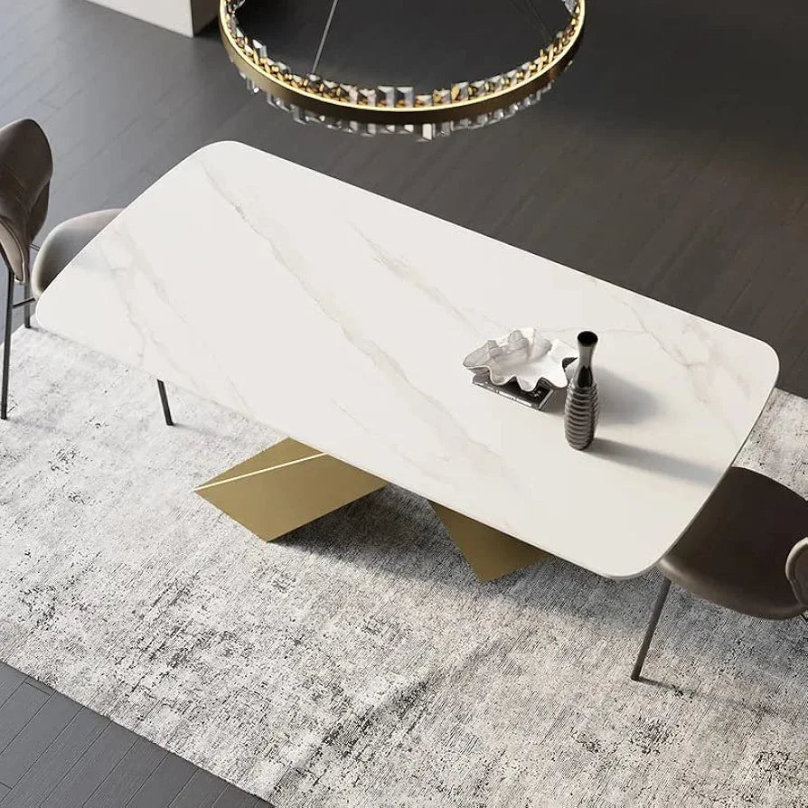 Rectangular Modern Dinning Table With White Sintered Stone Top