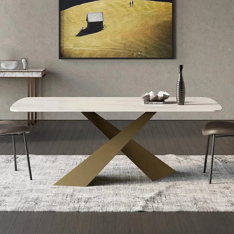 Rectangular Modern Dinning Table With White Sintered Stone Top