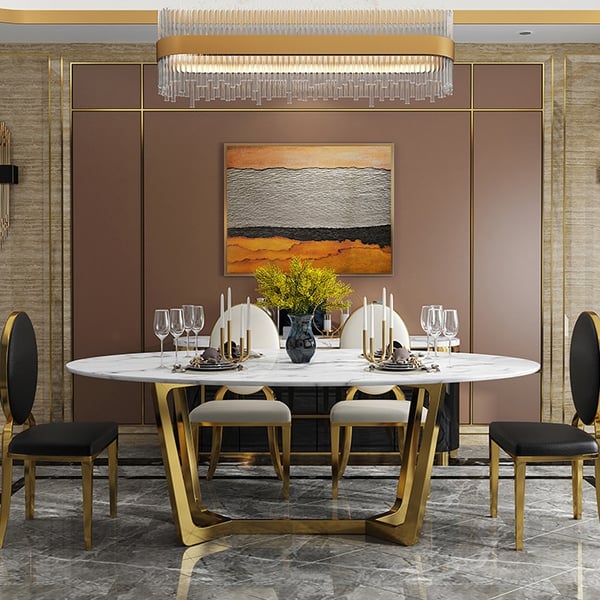 Oval Shape Dinning Table With 6 Chairs