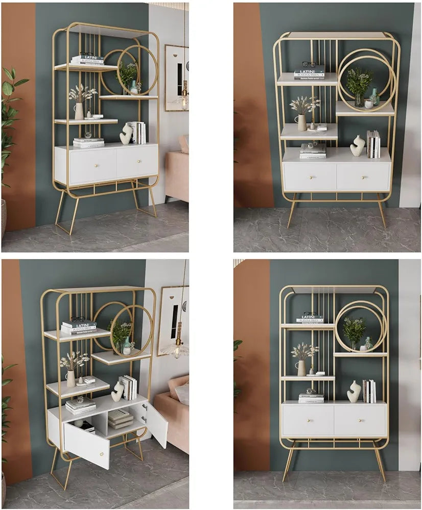 Office Rack For Bookes And Files Shelf, Gold and White