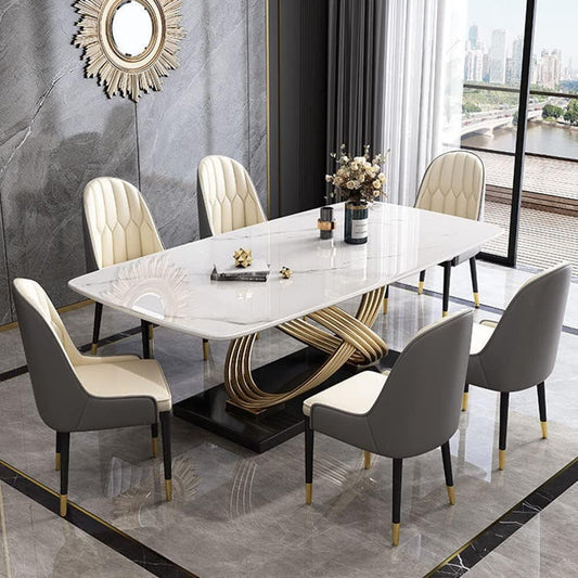 Stainless Steel base With Marble Top 6 Seater Dinning Table