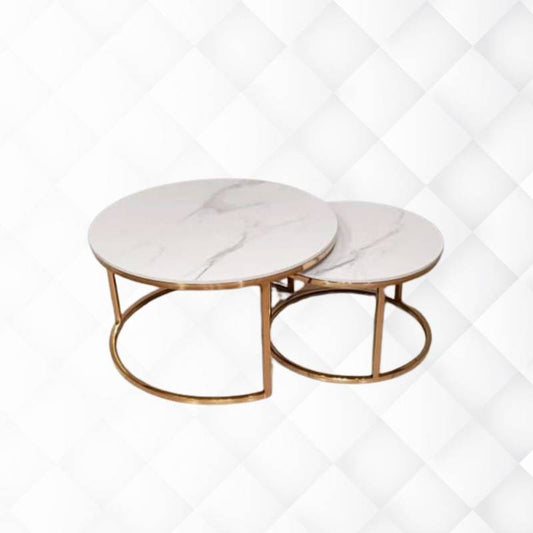 Elegance Set of 2 Marble Center Nesting Table, Gold and White