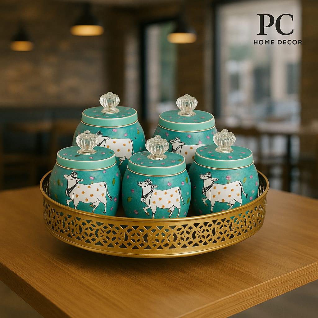 Meena Enamel Printed Jar With Platter( 12 sets)