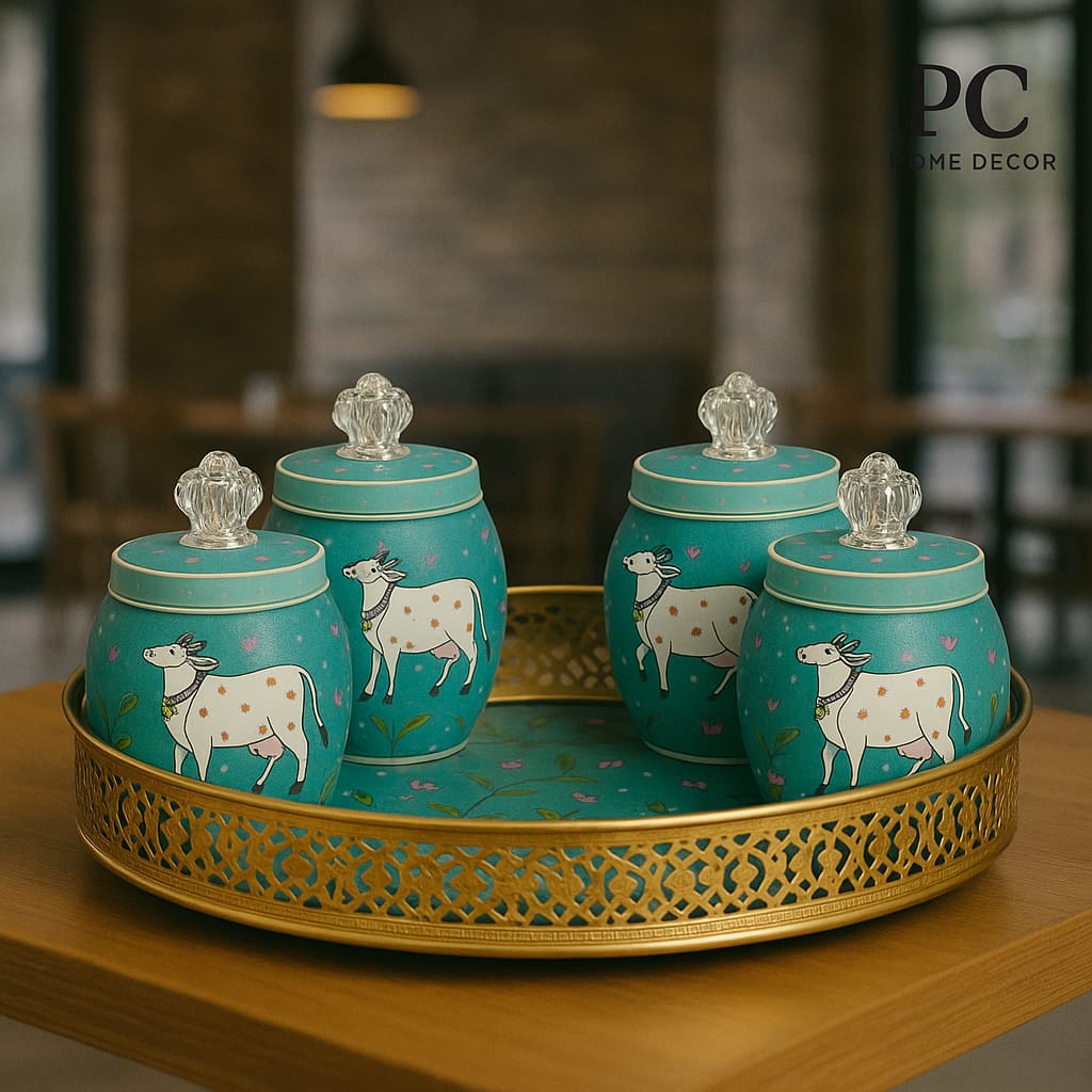 Meena Enamel Printed Jar With Platter( 12 sets)