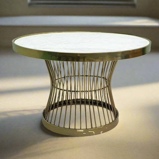 Stainless Steel Coffee Table with Marble Top, White & Gold