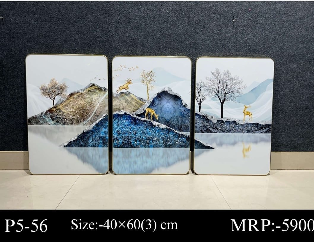 Modern Crystal Painting Set with Metal Framing Set of 3, Frame, Crystal & Glass Work -16"×24"