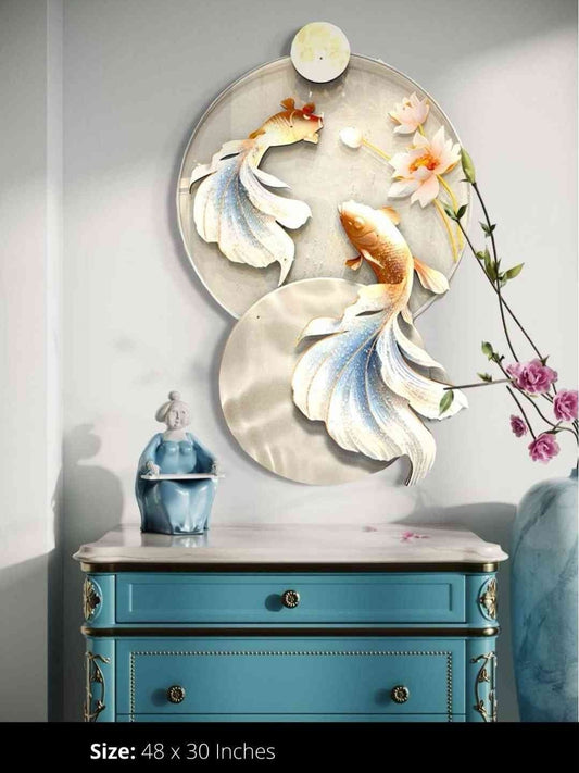 Enhancing Fishes In Gold Crystal Wall Decor With LED