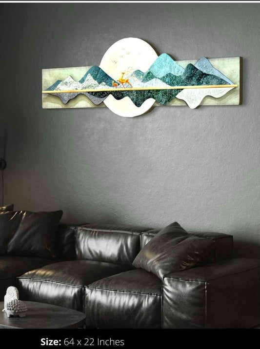Mountain With Deer Crystal Wall Decor