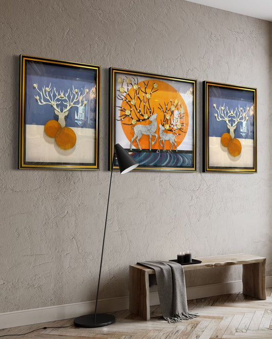 Enhancing Deer In Orange Wall Painting