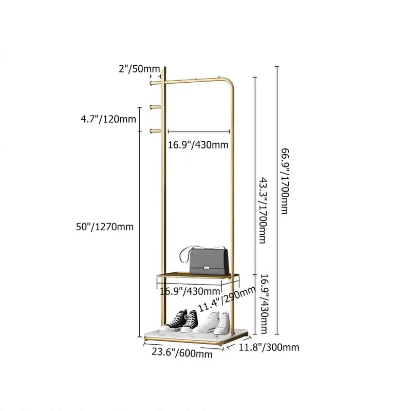 Freestanding Clothing Rack With Hanging Rail and Hooks