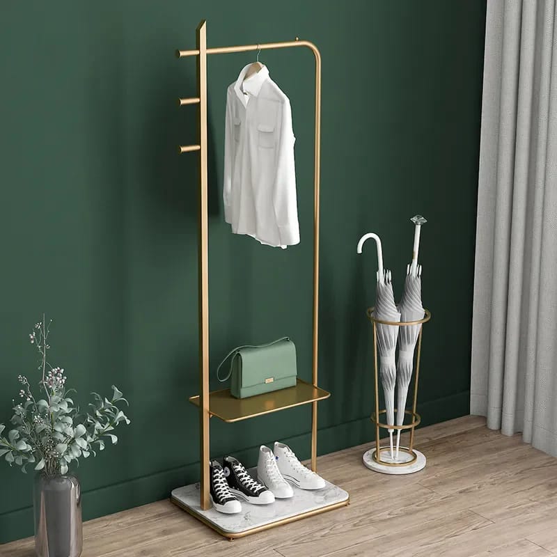 Freestanding Clothing Rack With Hanging Rail and Hooks