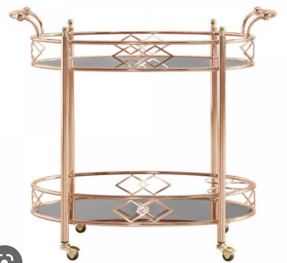 SS Rose Gold Bar Trolly With Brown Glass