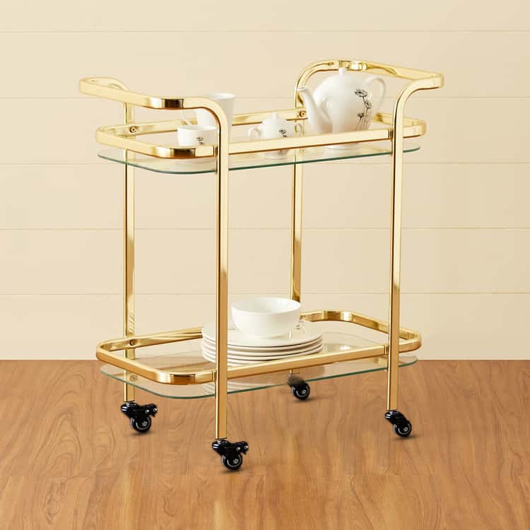 SS Bar Trolly in Gold With Glass