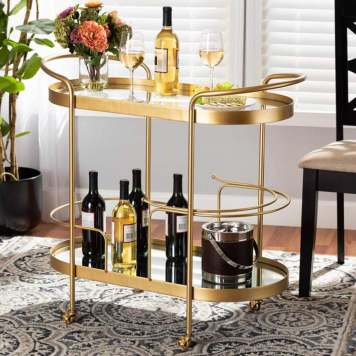 Modern Gold Bar Trolly With Mirror Top