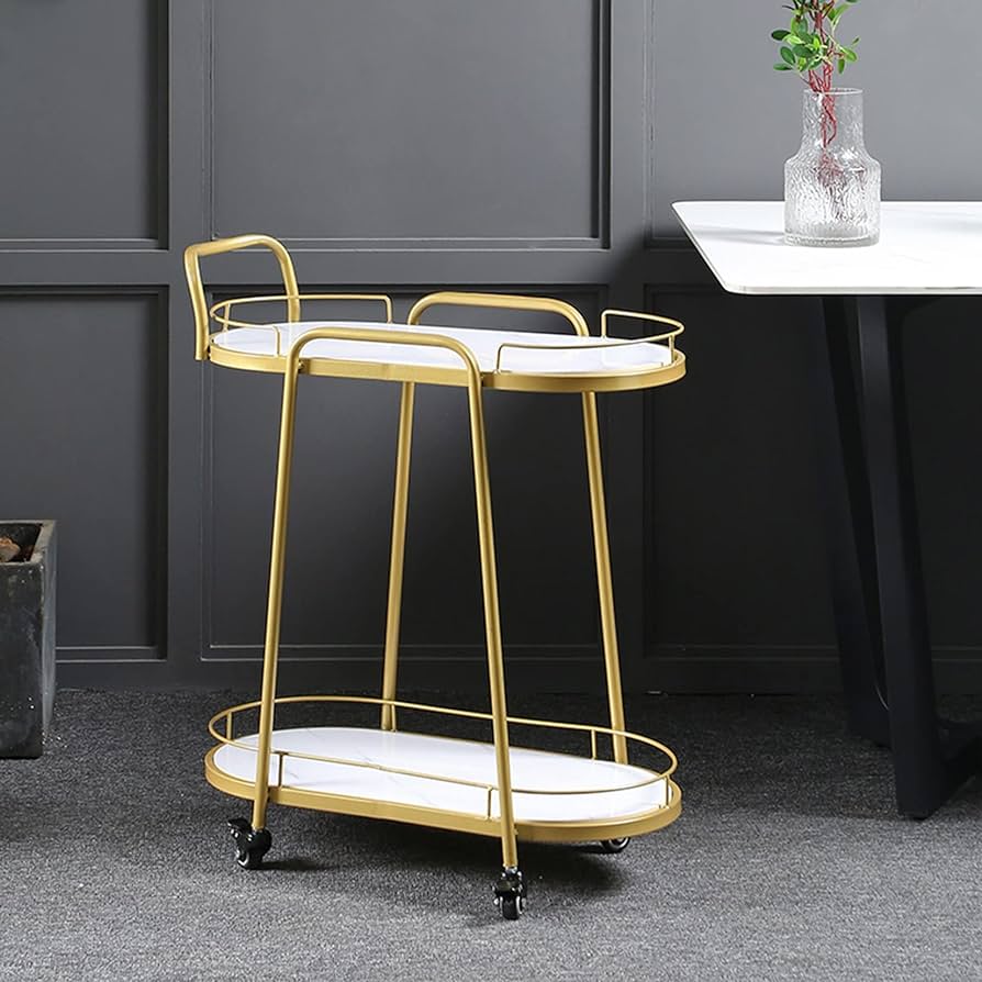 Gold And White Metal Serving Trolly Two Tire