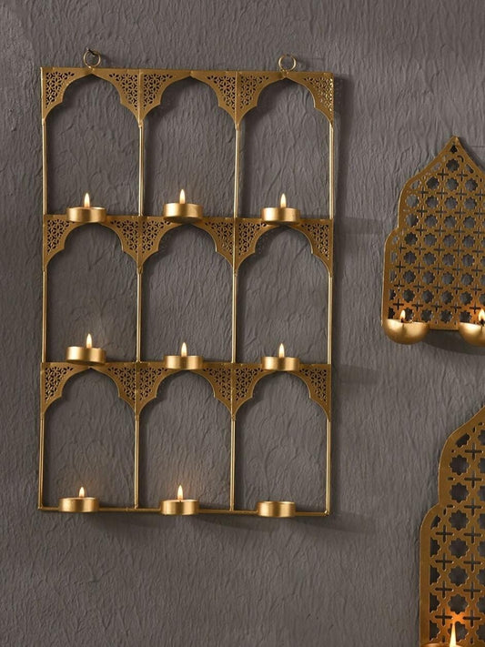 Introducing Gold Metal Tea Light Holders Made Of  Iron.Bring Home a piece of Modern Indian Aesthetic, Reflecting Crafts.