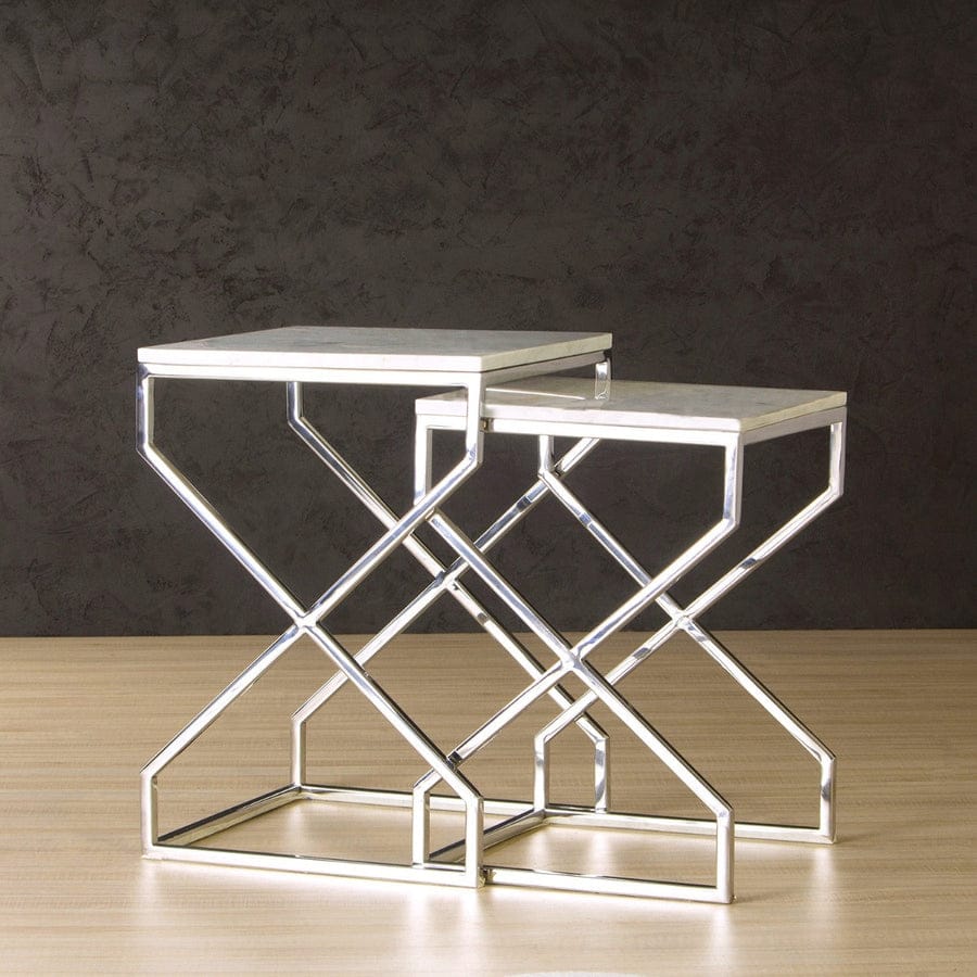 Stainless Steel Nesting Side Table With Marble Top(set of 2)