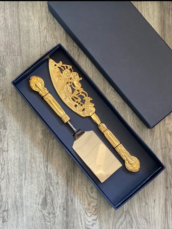 Gold Cake Knife and Server(Set of 2)