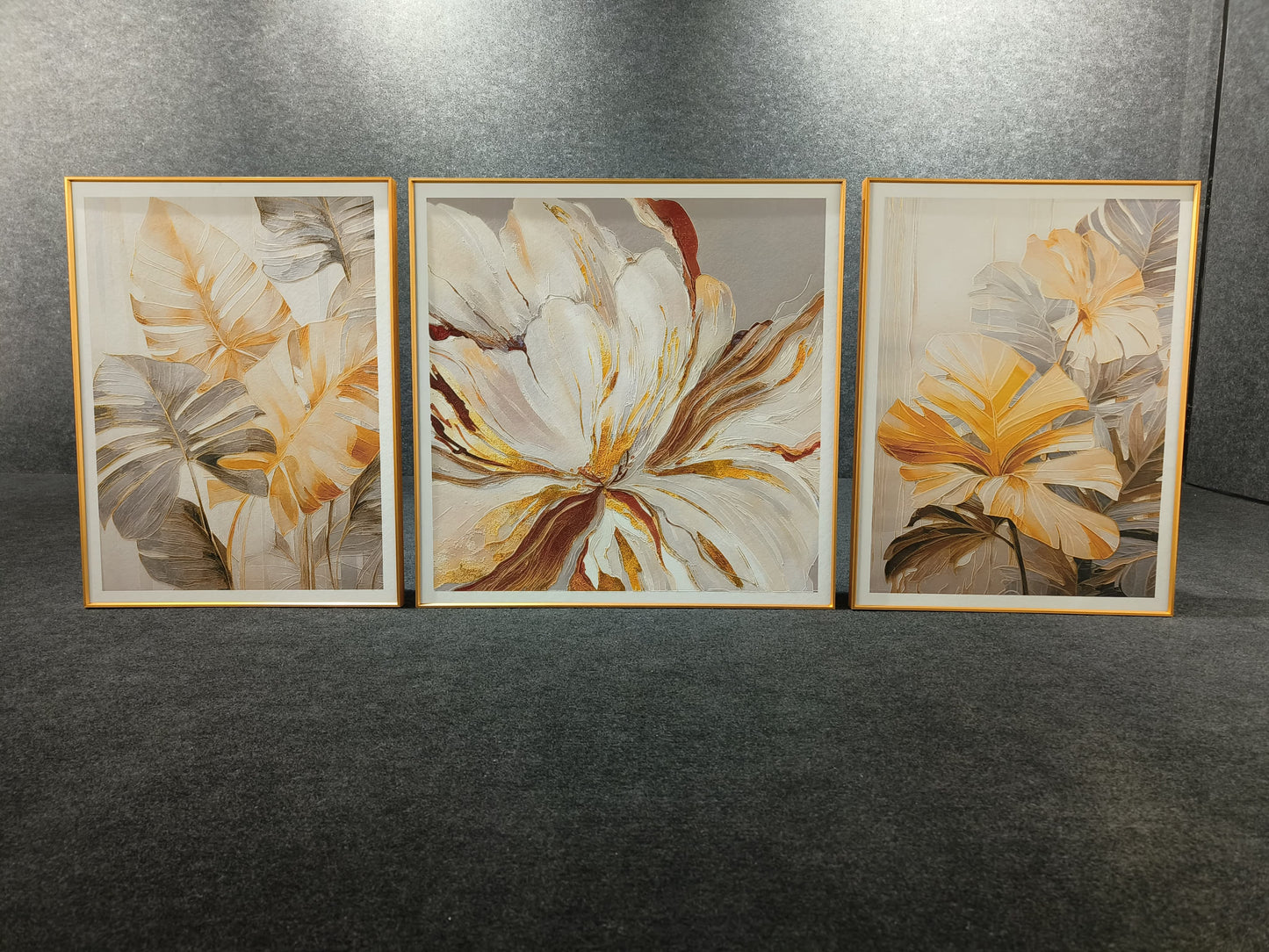 Leaves Imported Aluminium Frame Leather Painting (set of 3)(24"×32"/32"×32"/24"×32")