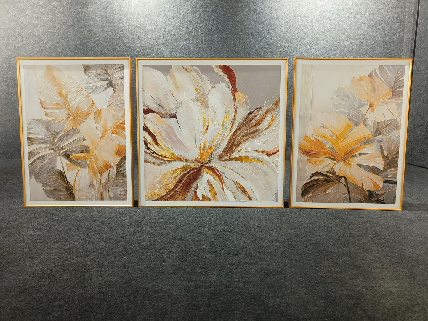 Leaves Imported Aluminium Frame Leather Painting (set of 3)(24"×32"/32"×32"/24"×32")