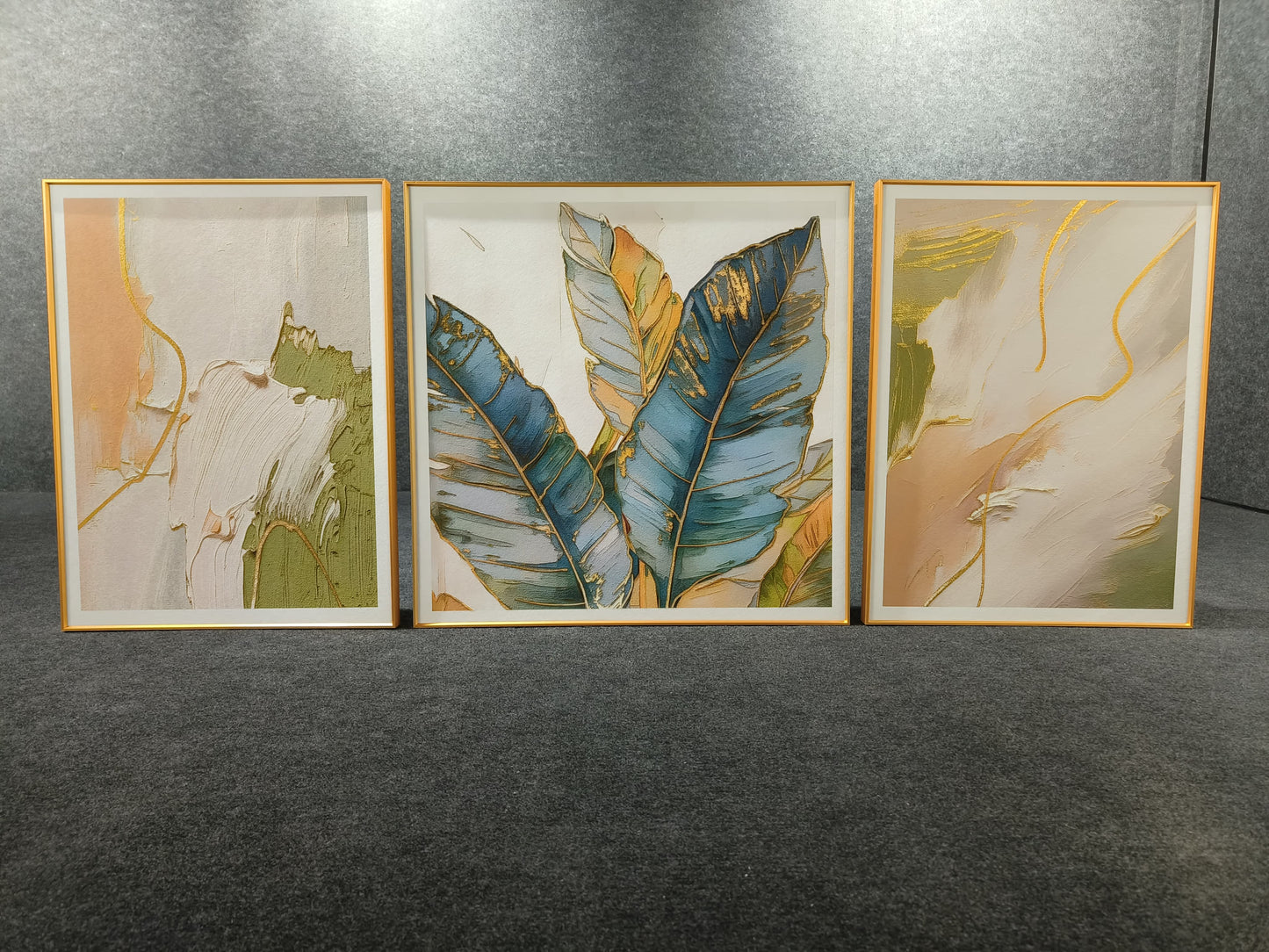 Leaf Aluminium Frame Leather Painting (set of 3)(24"×32"/32"×32"/24"×32")