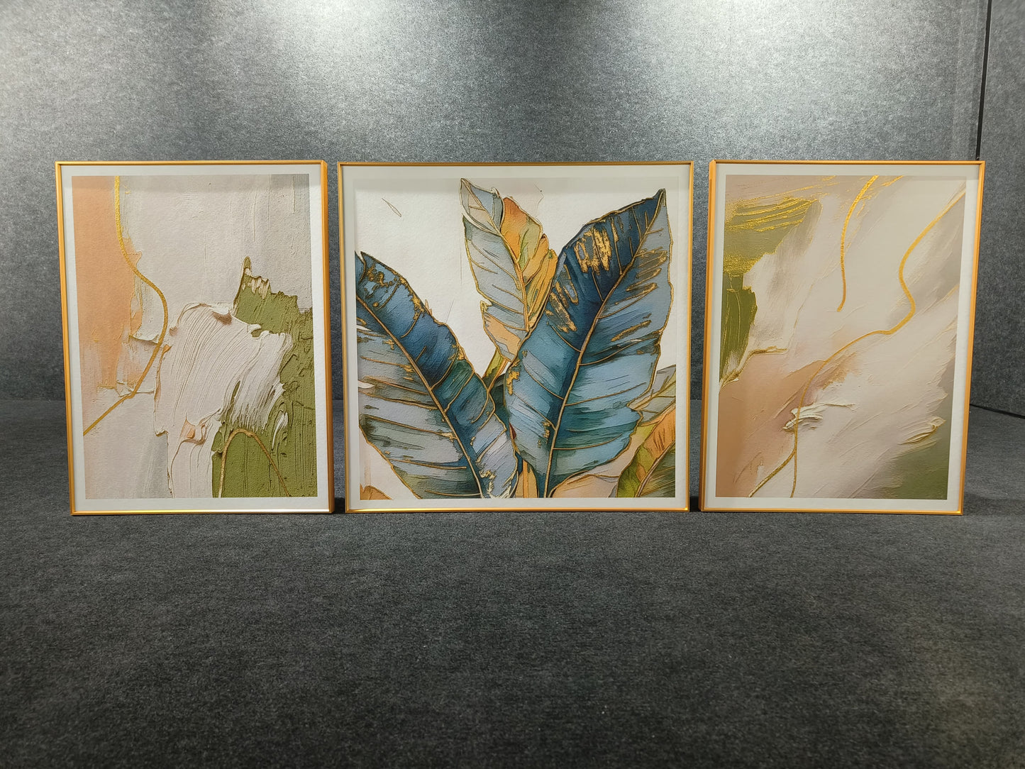 Leaf Aluminium Frame Leather Painting (set of 3)(24"×32"/32"×32"/24"×32")