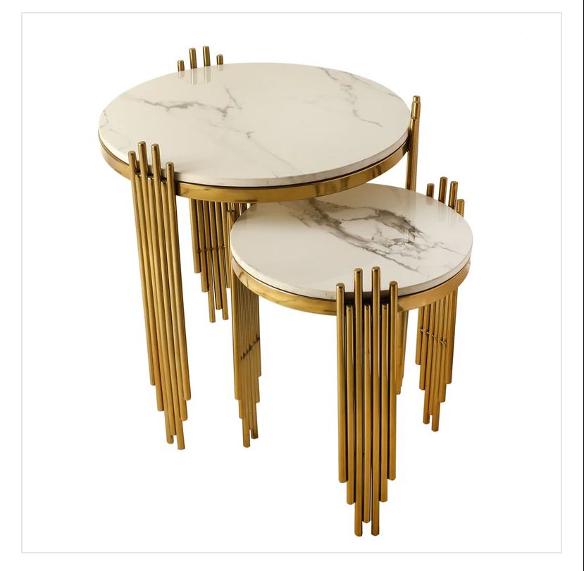 PVD Nesting Side Table With Marble Top ( Set of 2)