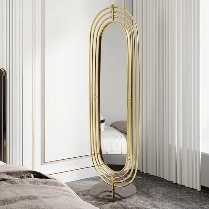 Oval Decoratives Full Length Standing Mirror With Marble