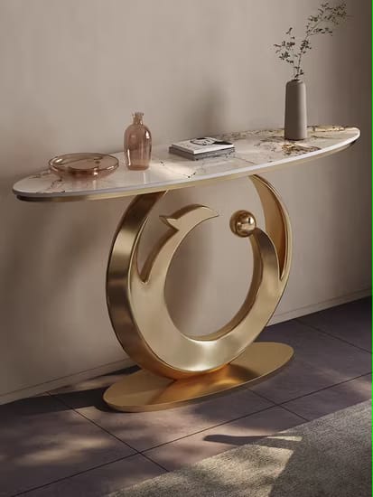 Oval Console Table With White Stone