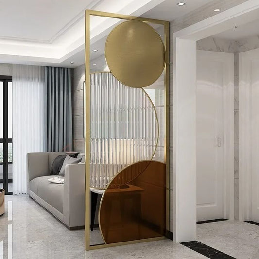Modern Metal & Glass Room Divider – Gold PVD Finish | 9x3 Feet