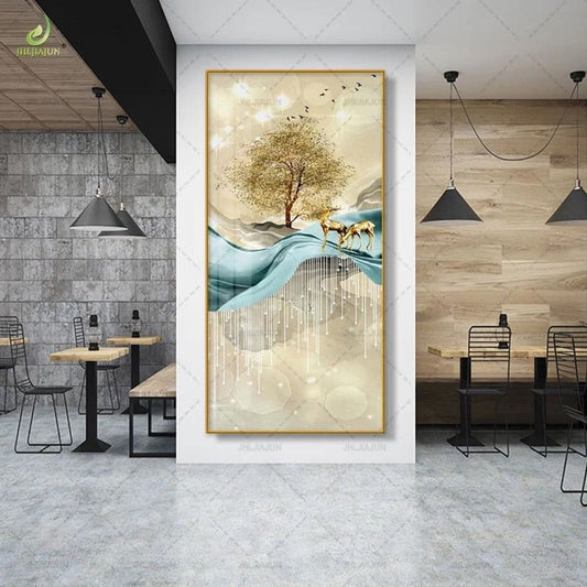 Golden Serenity – Deer & Tree LED Wall Decor